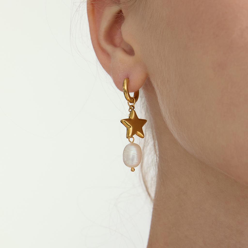Youthway Elegant Star Freshwater Pearl Drop Earrings For Women  Gold Plated Stainless Steel Earrings Simple Fashion Jewelry