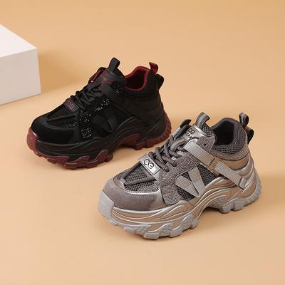 Spring and Autumn Mesh Breathable Thick-soled Trendy Dad Shoes New Fashionable Thick-soled 6cm Women's Casual Sports Shoes