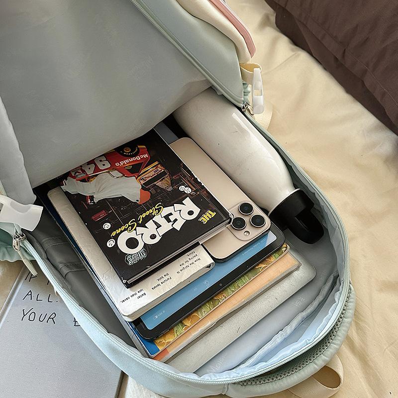 Schoolbag Dopamine High-value Schoolbag Female Cute Student Backpack Niche Contrasting Color Large-capacity Backpack Small Food Intake Pain Bag