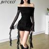 BITCED Autumn Women's Solid-Colour Slim-Fit Streetwear Off-the-Shoulder Long-Sleeved Backless Top