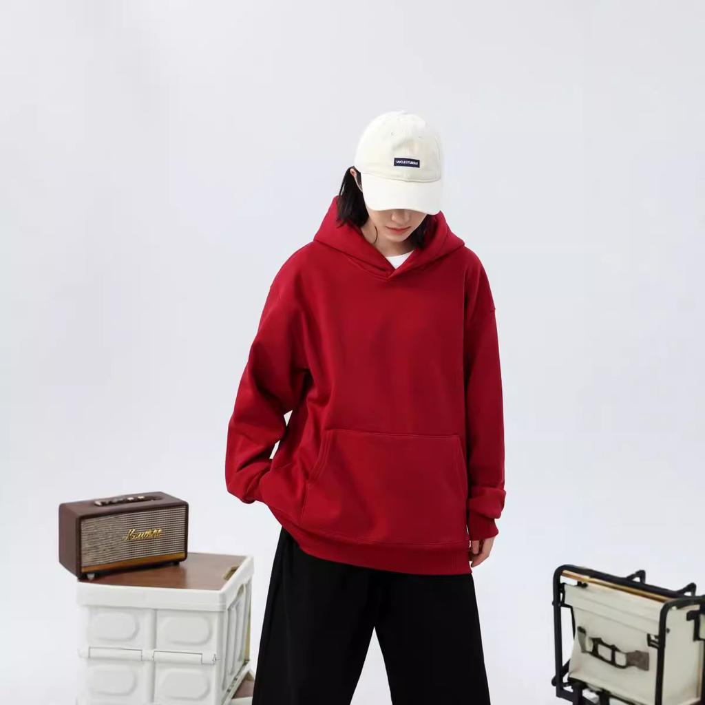 Fleecegefütterter Oversize-Kapuzenpullover mit überschnittenen Schultern und Kängurutasche, verdickter, trendiger, jugendlicher Kapuzensweatshirt für Paare