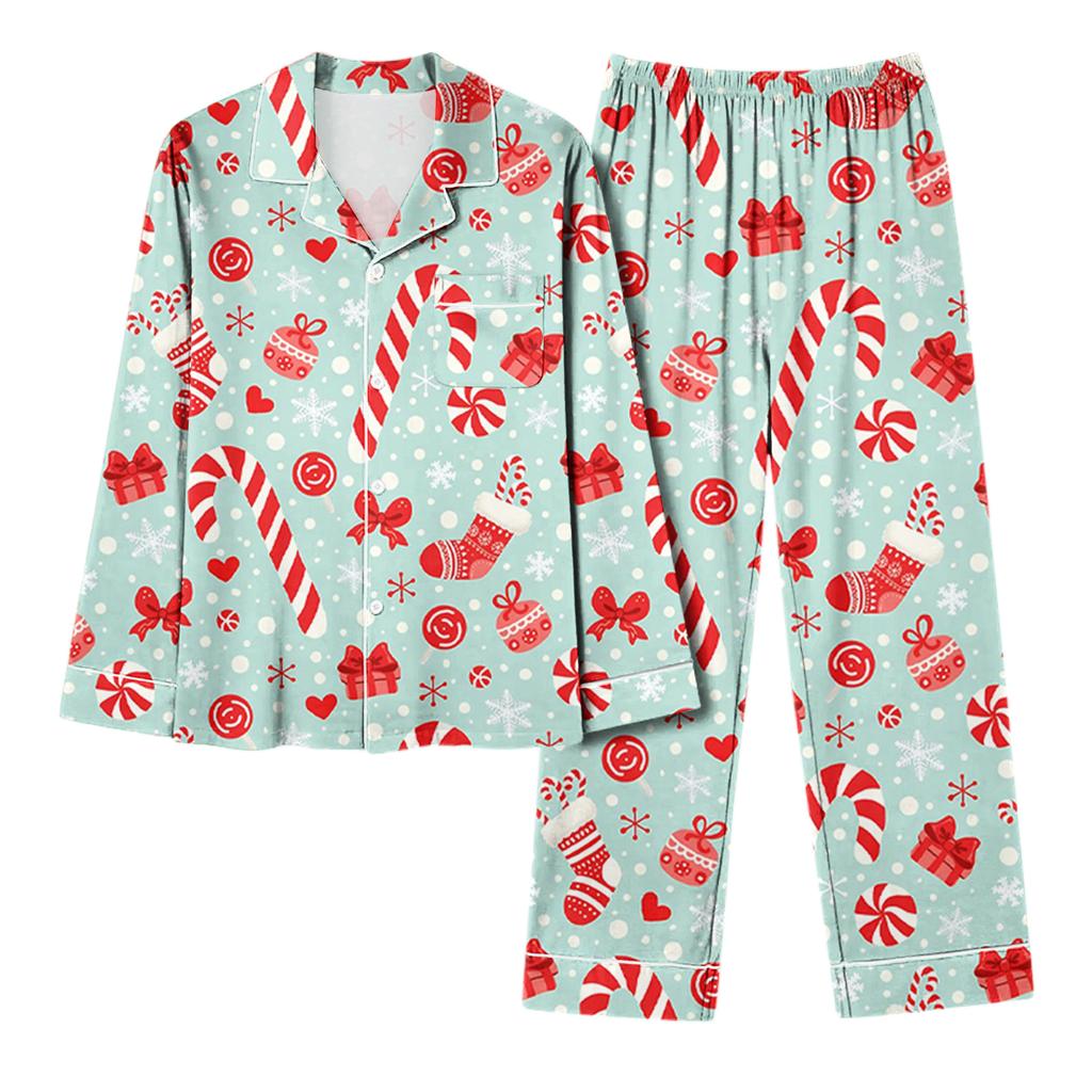Damen Casual Mode Weihnachts-Print Langarm Oberteil und Hose Homewear Set