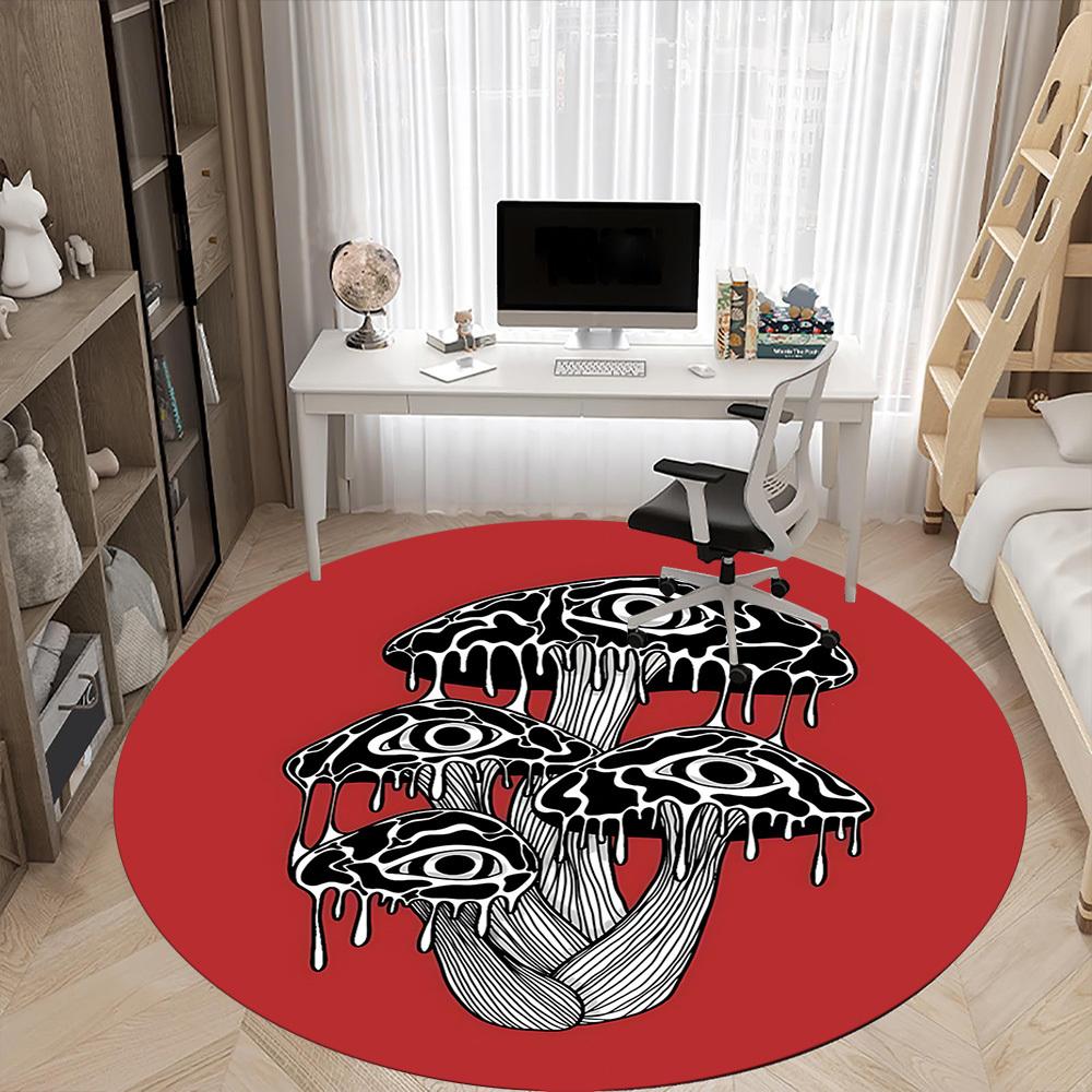 1pc Mushroom Eyes Office Round Area Rug, Mat Suitable For Office, Under Office Chairs Bedroom Living Room Home Decor, Room Deco