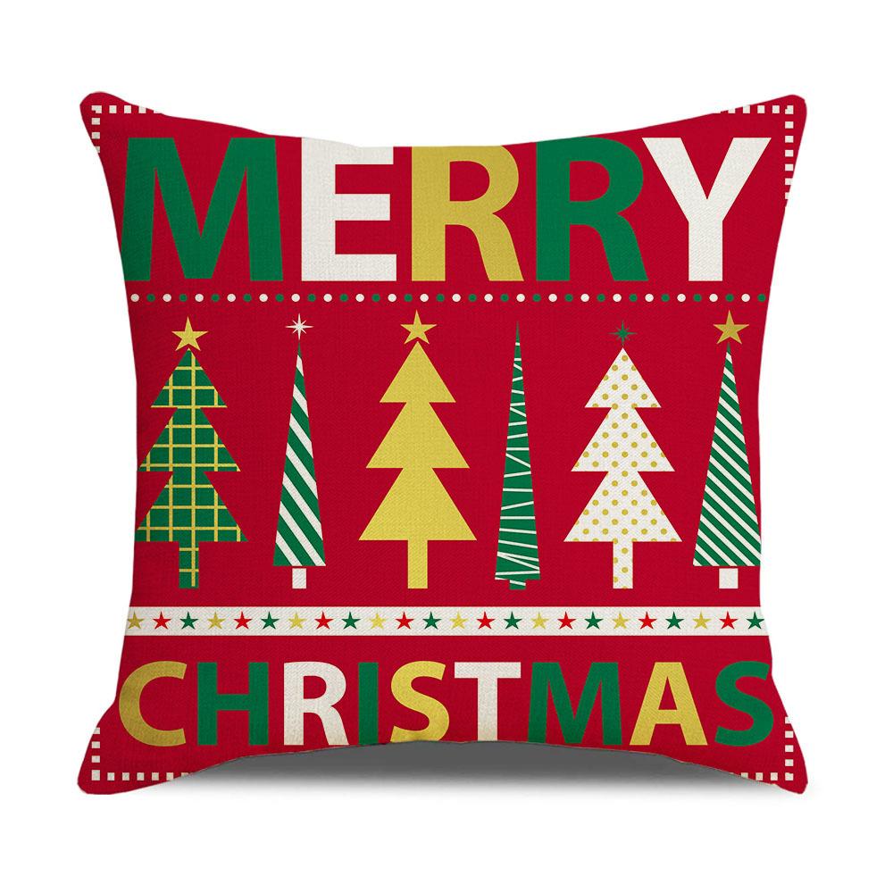 New Christmas Pillowcase Red Plaid Cartoon Linen Pillowcase Christmas Tree Cushion Cover Combination