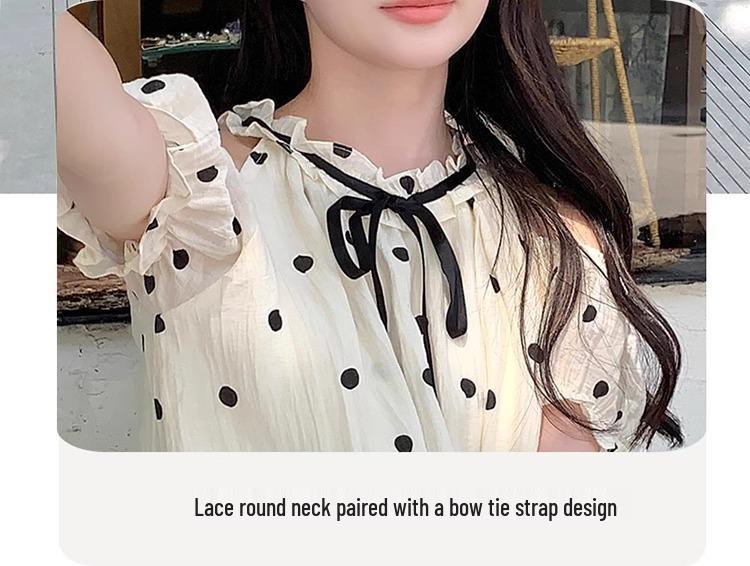 Women's Off-Shoulder Polka Dot Petite Dress – Summer 2026 Elegant French Style, Fluffy and Short