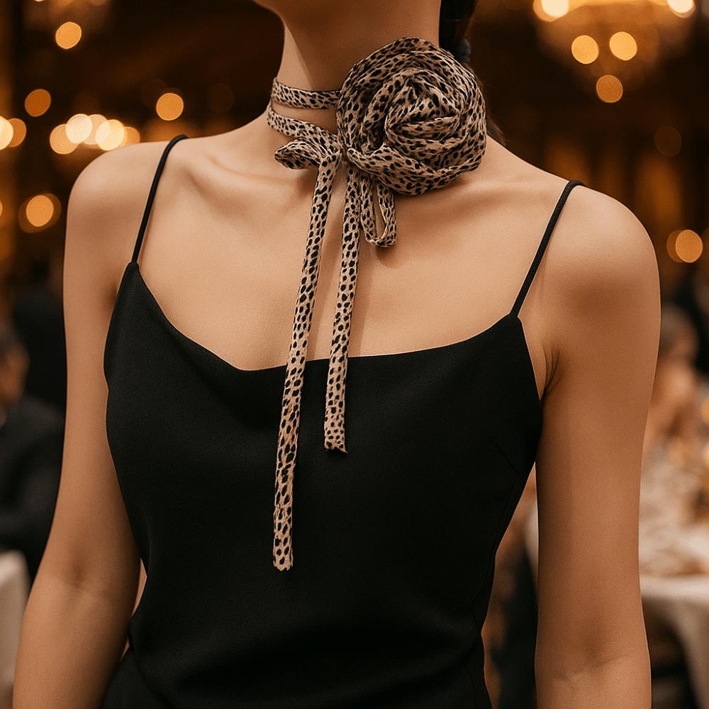 Korean Style Flower Clavicle Chain Wave Point Leopard Print Chocker Vintage Chiffon Necklace  Party