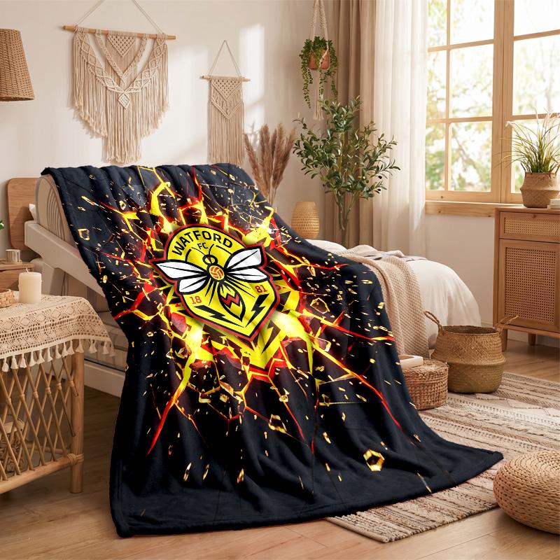 Watford Football Print Flannel Blanket Soft Warm Sofa Bed Throw Blanket For Home Office Bedroom