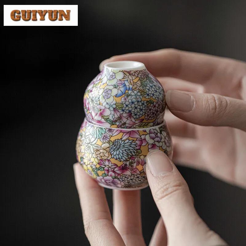 Chinese Enamel Colored Thousand Flowers Teacup Pure Silver Gilded Master Cup Juxiang Aroma Cup Ceramic Chazhan Tea Kung Fu Set