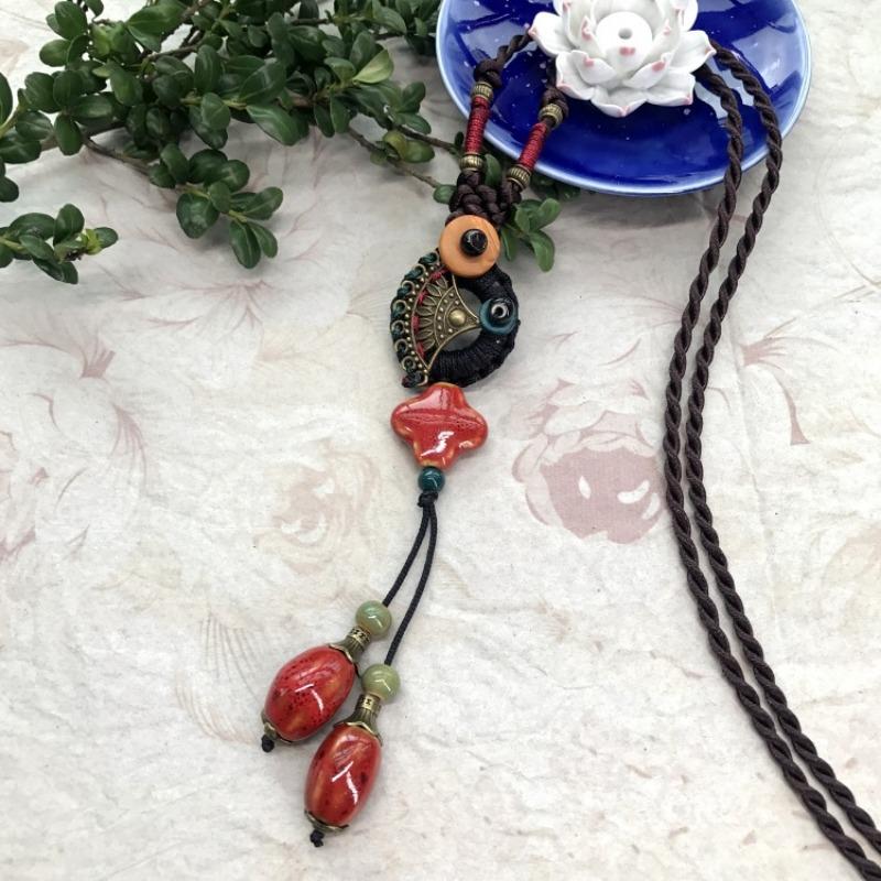 New Forest handmade ceramic necklace, women's retro versatile sweater chain simple long accessories pendant