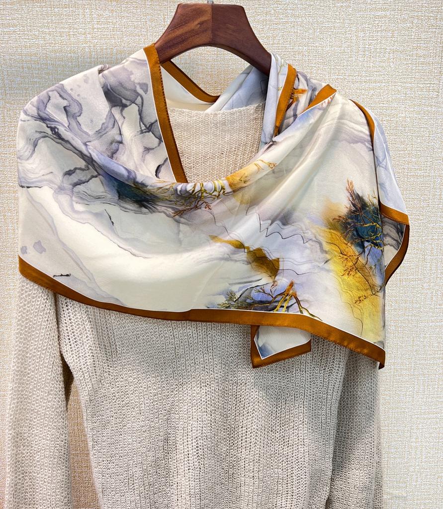 Seiden-Doppelkrepp Langes Tuch 140 * 35 cm Sommer Dünnes Seidentuch Leicht und Atmungsaktiv Maulbeerseide Schal Damen Maulbeerseide