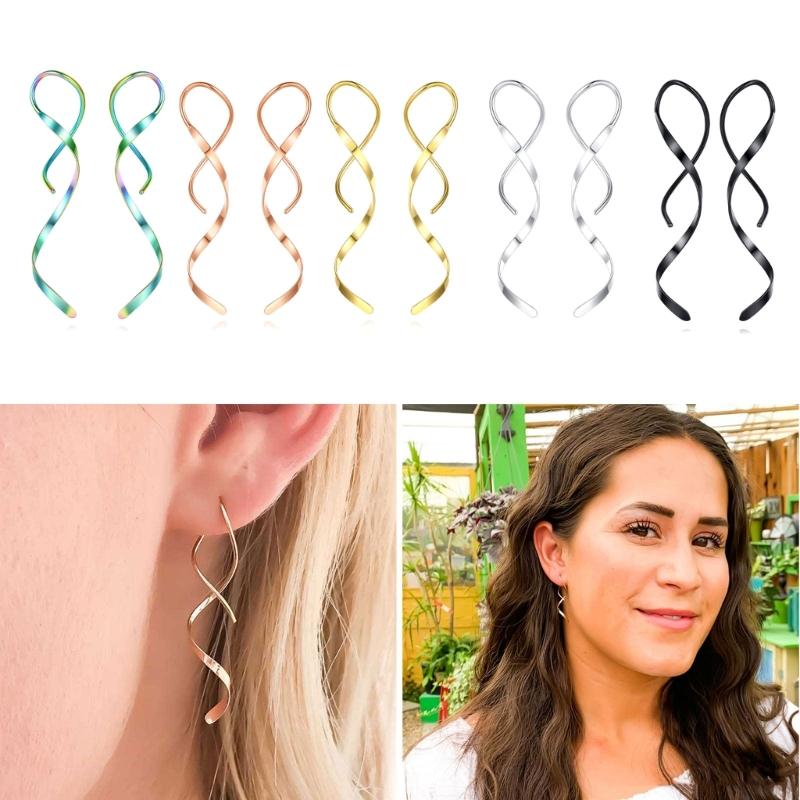 Spiral Threader Earrings Spiral Earrings Spiral Line Earrings Spiral Ear Line Stainless Steel Material Dangling Earrings