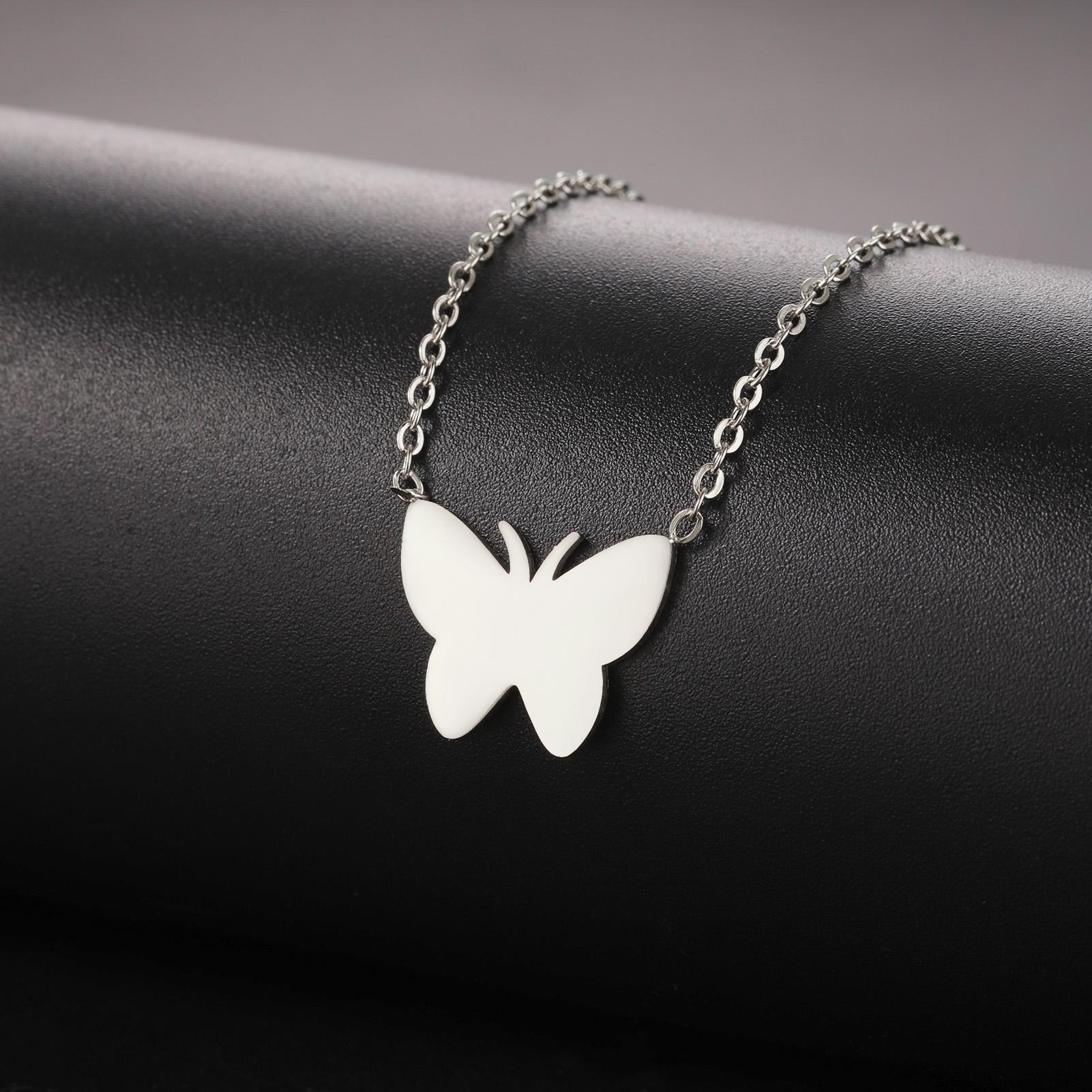 Solid Butterfly Pendant Stainless Steel Necklace Women s Fashion Charm Romantic Valentine s Day Gift Jewelry Gifts 45-50cm