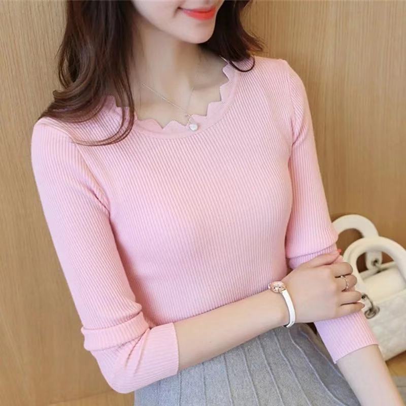 Pullover Damen Pullover Einfarbig Neu Frühling Damen Gestrickter Slim Pullover Langarm Herbst Winter Schmetterlingshals Pullover Weiblich