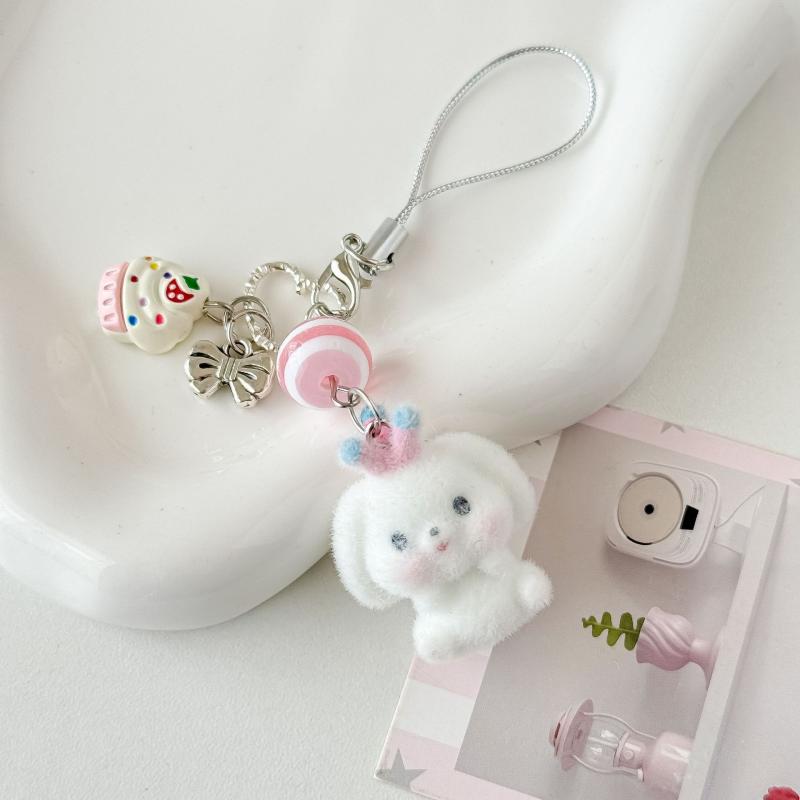 Cartoon Flocking Three-Dimensional Rabbit Keychain For Women Cute Bag Pendant Decoration Kawaii Mobile Phone Chain Gifts
