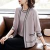 2-teiliges Set mit Strickoberteilen, Frühling und Herbst, für Damen, dünne Strickjacke, Jacke, kurzärmeliges T-Shirt, Übergröße, Strickmantel mit offener Vorderseite, Strick-T-Shirt-Outfits