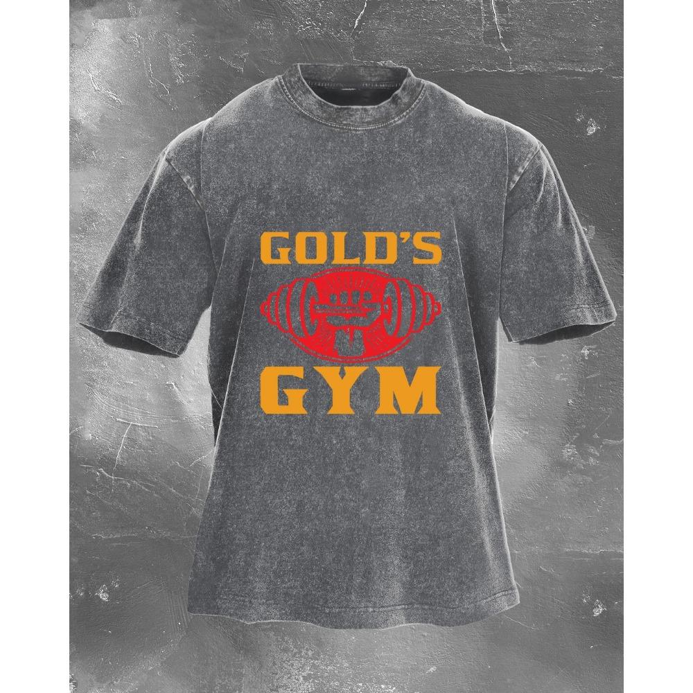 Hoge Kwaliteit Zomer T-shirts Casual Los Goud Sportschool Bedrukte Tees Mode Vakantie Korte Mouw Ronde Hals Katoenen Kleding