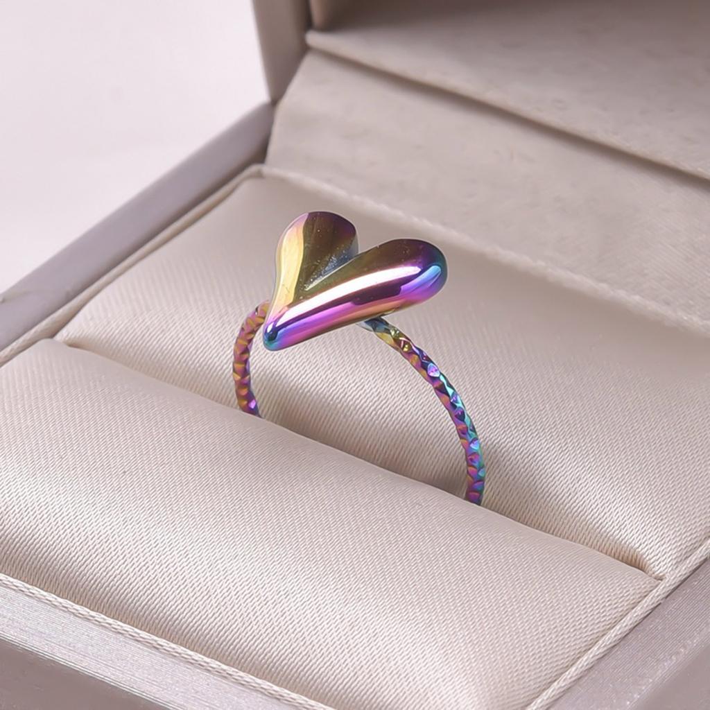 Metal Heart Rings for Women Men Trendy Stainless Steel Open Rings Adjustable Size Rings Korean Elegant Party Jewelry