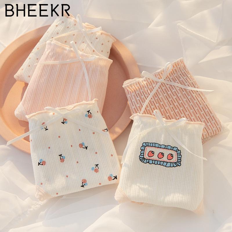 

5 шт./компл., трусики с милым бантом и кружевным краем, клубничной подушкой и цветочной ниткой, женские трусики из чистого хлопка с промежностью, поясная сумка, хип... L