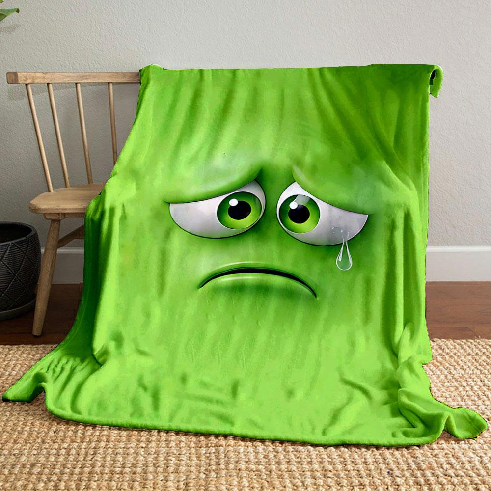 Sad Green Face with Teardrop and Large Eyes. for All Seasons Blanket Lunch Break Throw Gift