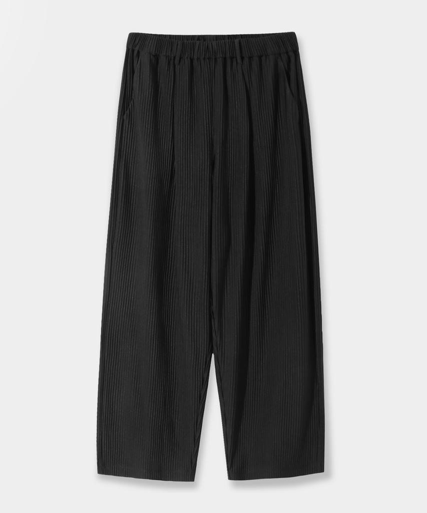 Dimiteulibeullaeg [Estate] Pantaloni larghi a pieghe singole Asi_Nero