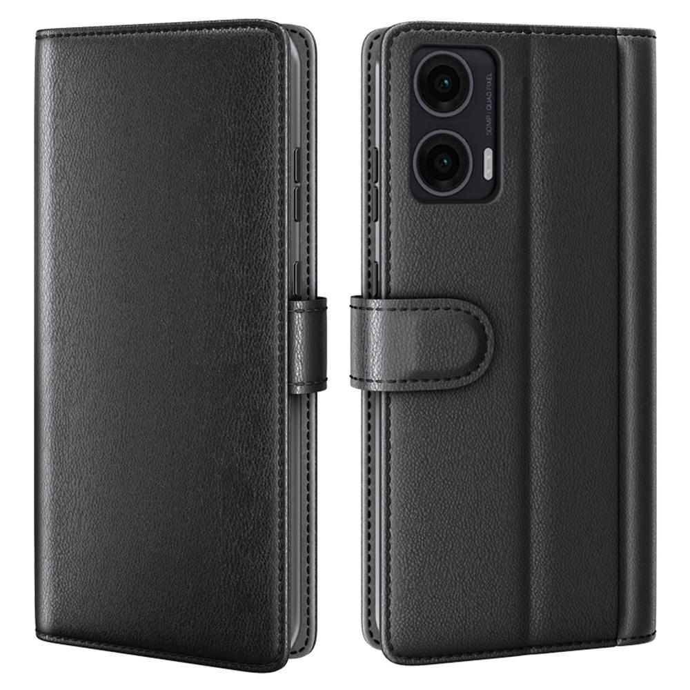 

For Motorola Moto G35 5G Case Genuine Split Leather Phone Cover with Wallet Stand Black