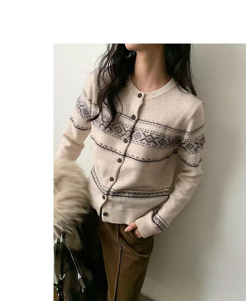 Korean Fair Isle Jacquard Wool Cardigan - Autumn/Winter Collection