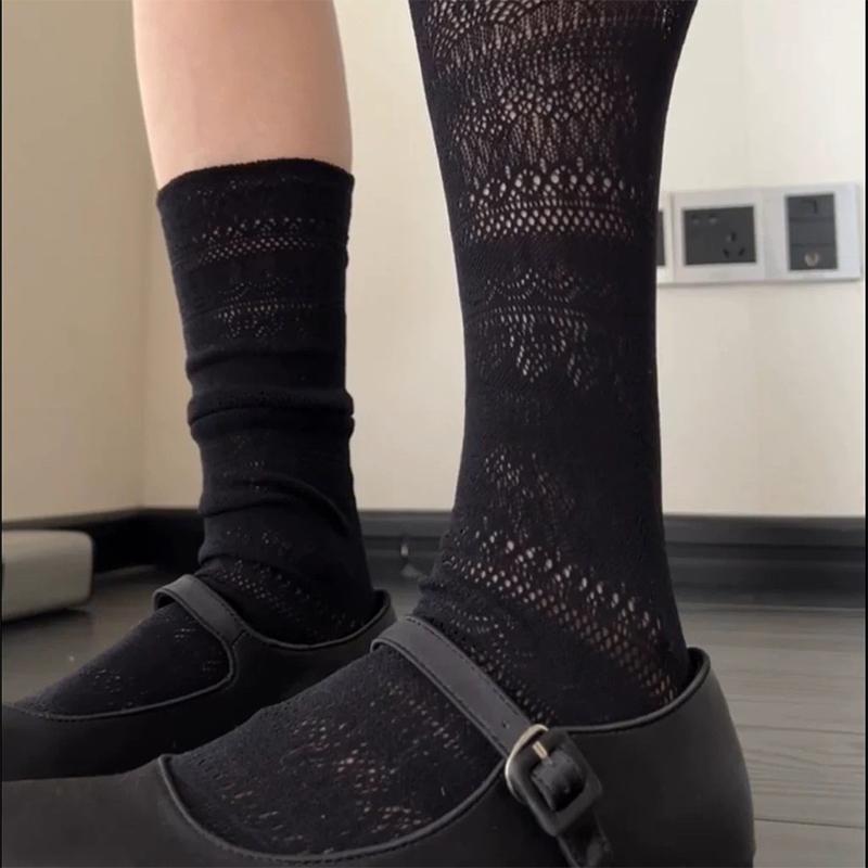 1 Pair Flower Lace Socks Fashion Mesh Retro Hollowed Out Lolita Crew Socks Sweet Pile Socks Daily Thin Vintage Women