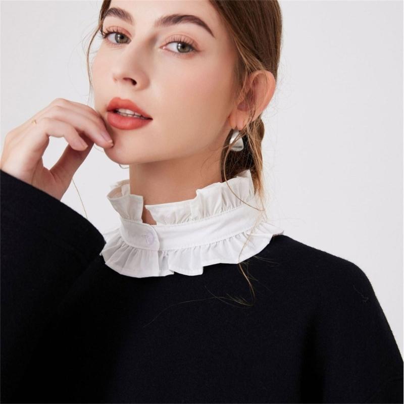 Damen Elegant Plissiert Gerüscht Falscher Kragen Abnehmbare Bluse Stehkragen Halsband Halskrause Choker Bekleidungsaccessoire