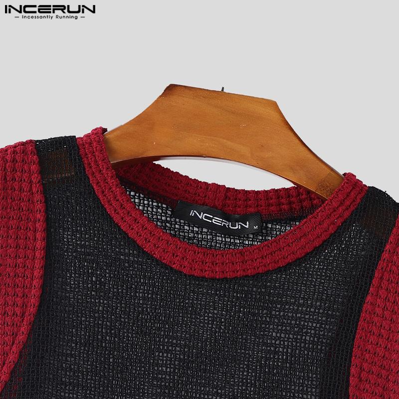 INCERUN Summer Men Sleeveless Stitching Irregular Cutout Hollow Out Tanks Tops