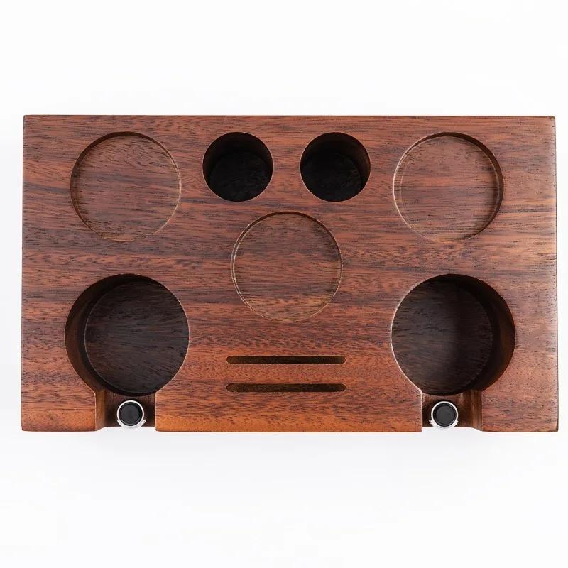 51-54MM Double Hole Coffee Portafilter Holder Wooden CoffeeTamper Distributer Puck Screen Coffee Brush Organizer Holder Barista