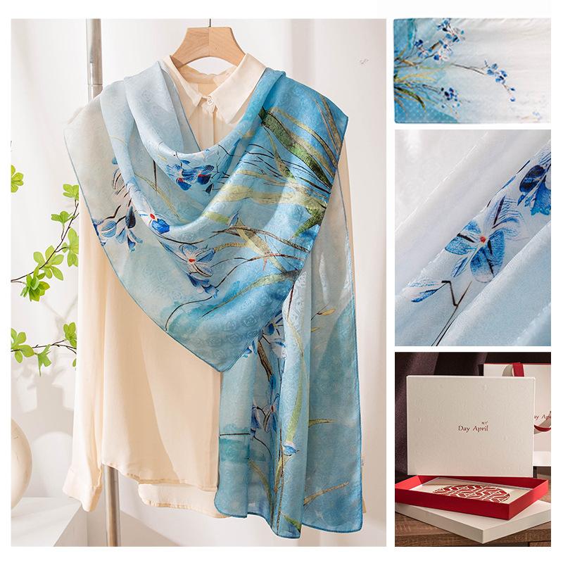 Summer mulberry silk shawl thin long silk scarf new warm scarf yarn versatile cross-border 55*170cm