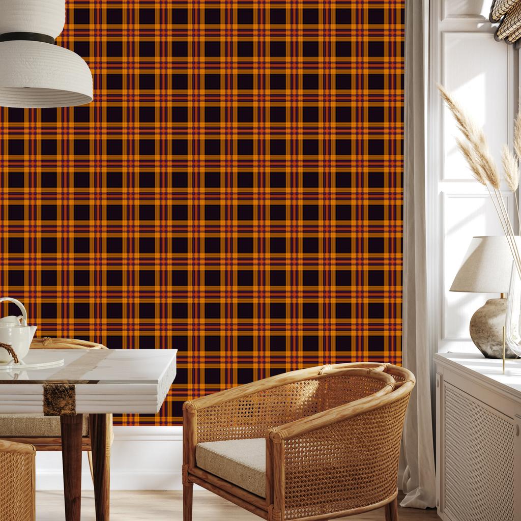 Halloween Orange and Burgundy Plaid Wallpaper for Living Room and Bedroom 50x1000
