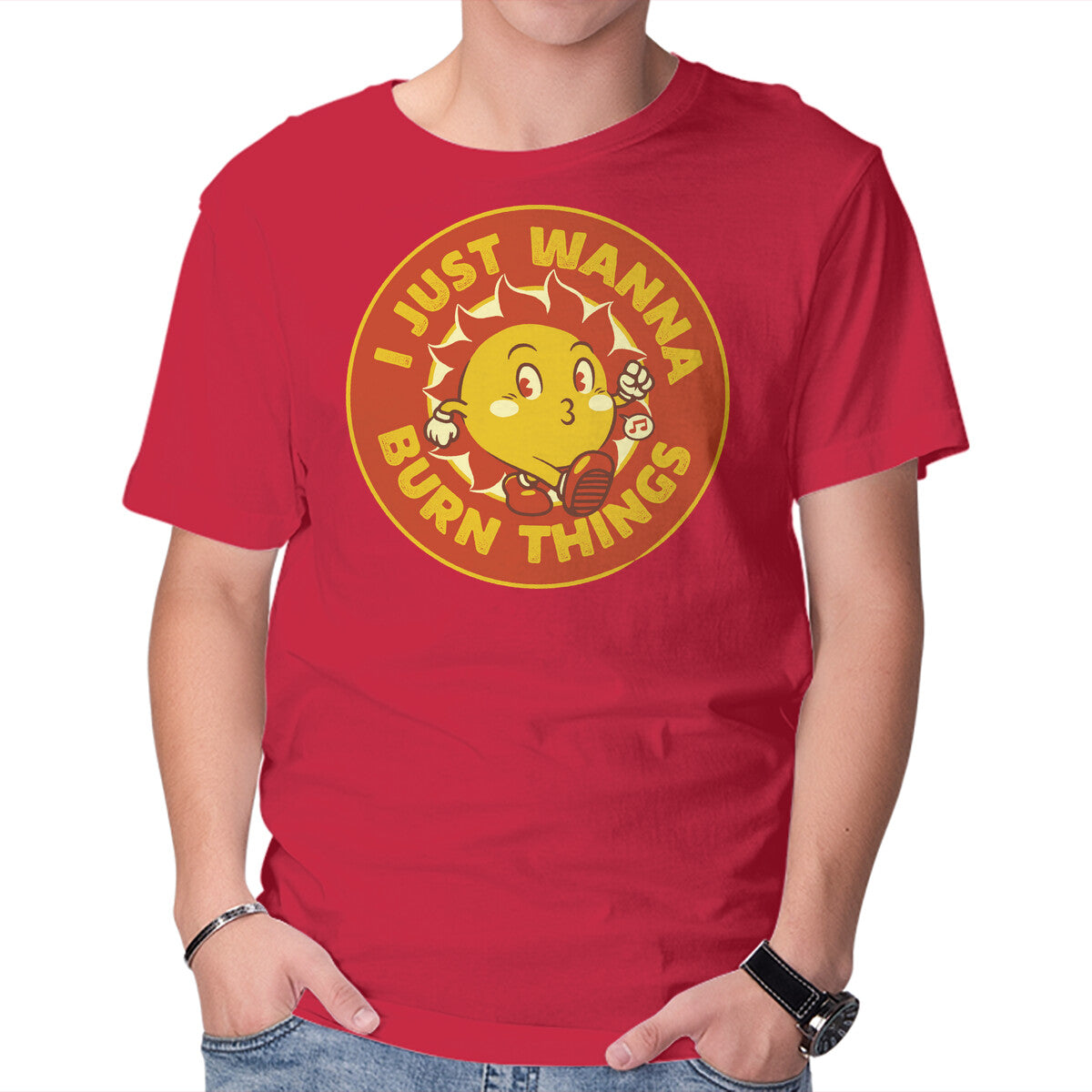Unisex Crew Neck T-Shirt I Just Wanna Burn Things Graphic Short Sleeve Casual Tee S