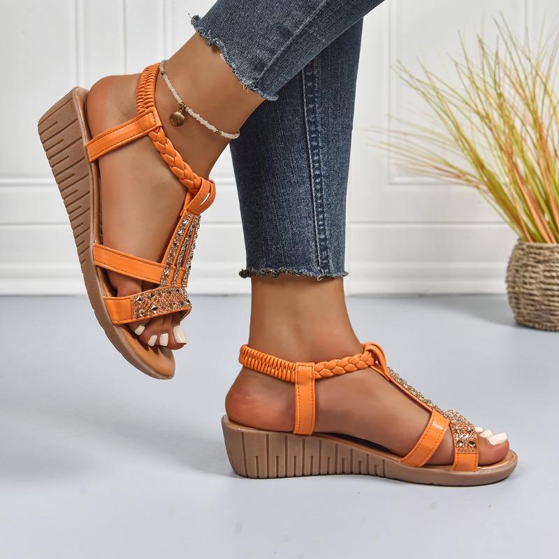 Summer new Simia rhinestone sandals fashion fish mouth cover foot slope heel fashion casual large size wave