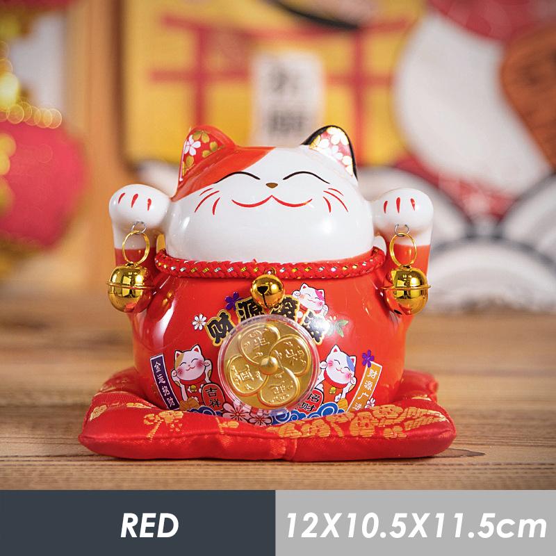 4.5 Inch Ceramic Maneki Neko Lucky Cat Money Box Fortune Colored Cat Golden Circle Home Decoration Gift Feng Shui Figure