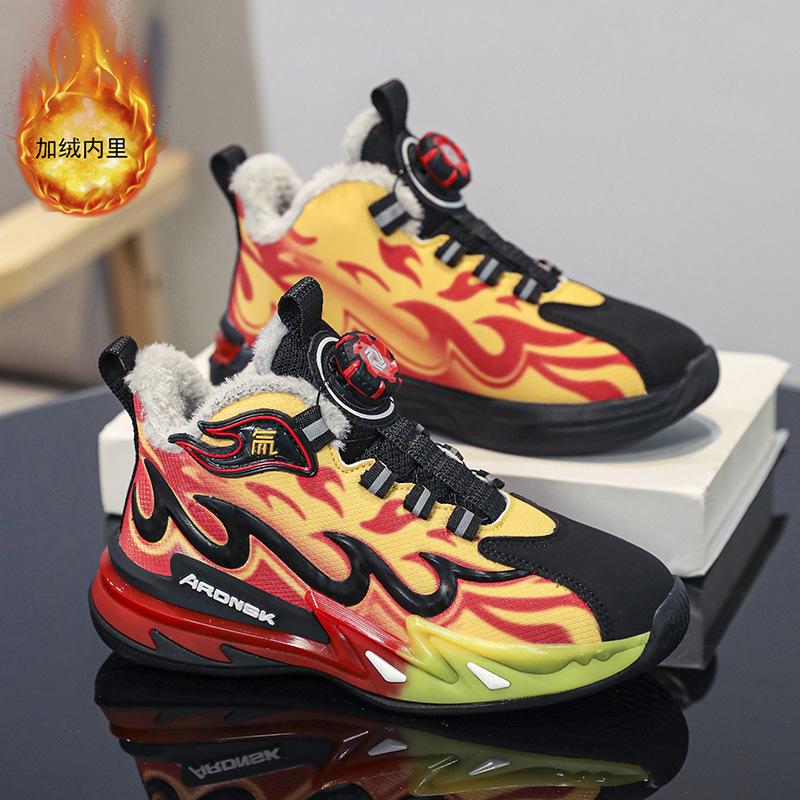 Children's shoes Boys' basketball shoes 2025 spring new leather waterproof sports shoes Medium and older boys' running shoes