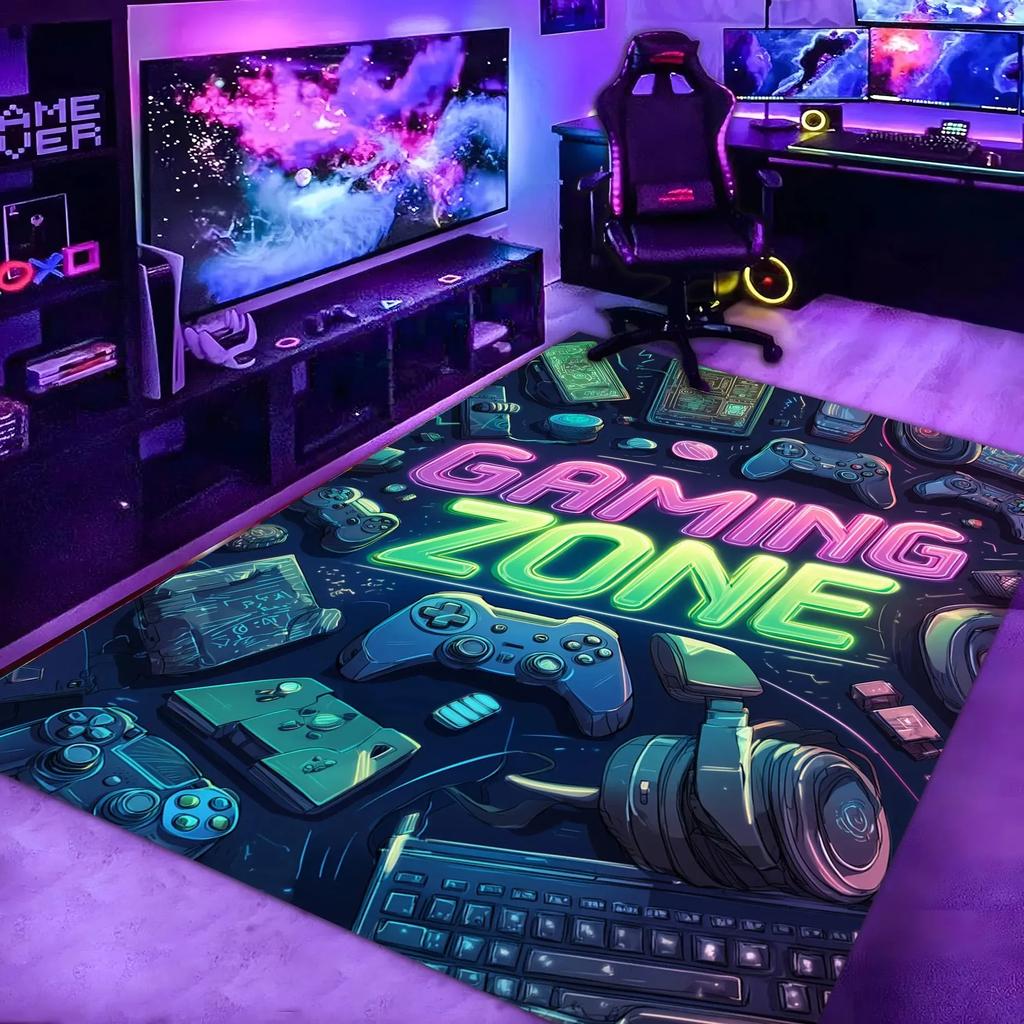Gaming Room Rug Coolpunk Game Zone Theme Carpet Non-Slip Soft Easy To Clean Durable E-Sports Trend Decor Area Home Decor Mat