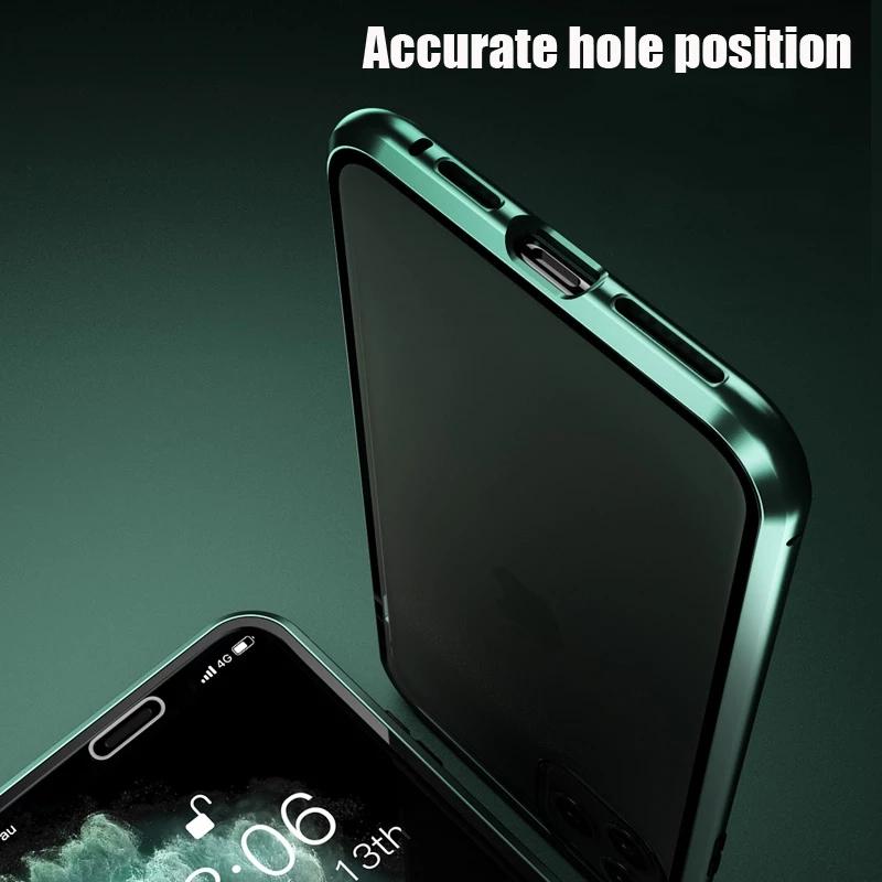 Metal Frame Double Sided Glass Magnetic Phone Case For iPhone16 15 14 13 12 Pro Max X XS 8 7 14 Plus 13 12Mini Camera Lens Cover