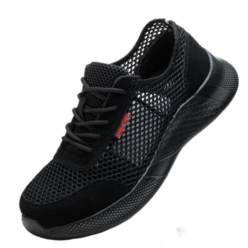 

summer safety shoes black breathable mesh work shoes lightweight safety sneaker for men steel toe safety boots for women ladies 39