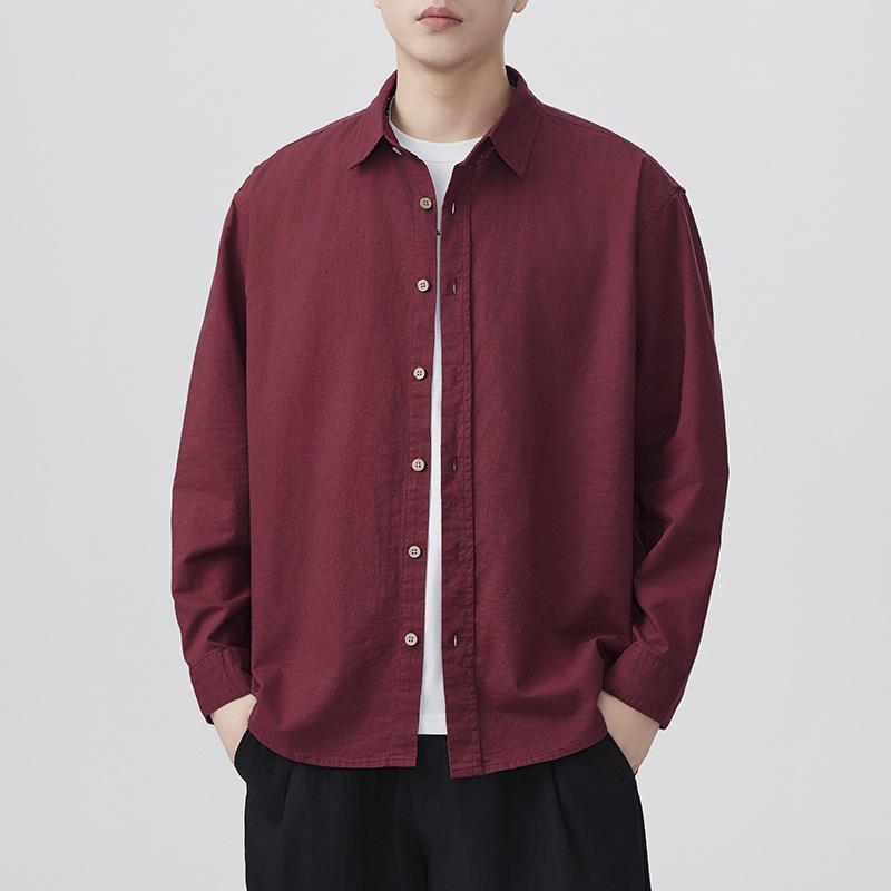 New Japanese Retro Men's Long-sleeved Loose Cotton Linen Shirt Casual American Versatile Shirt