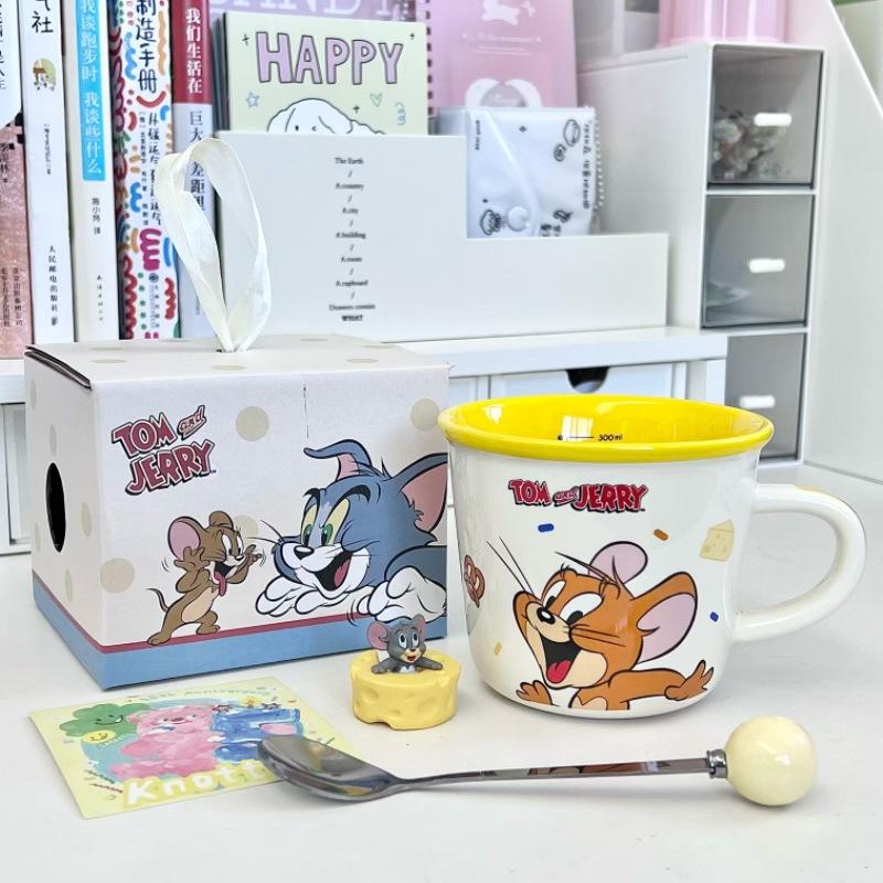 Cat and Mouse Cute Ceramic Mug Couple Coffee Milk Cup Children with Graduated Drinking Cup Birthday Gift