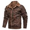 Zimní zateplené kožené bundy Pánské fleece podšitý kožešinový límec Pilot Flight Motorcycle Bomber Jacket Silný Vintage Faux Leather Military Parka Coat