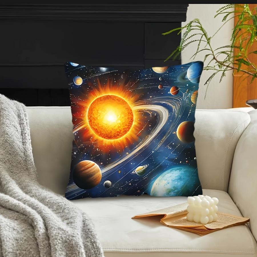 Galaxy-Inspired Throw Pillow Cover - 17.7x17.7 Inch, Polyester, Machine Washable, Zip Closure, Contemporary Style, 1pc