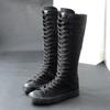 Herbst Frauen Schuhe Leinwand Casual High Top Schuhe Lange Stiefel Lace-Up Zipper Bequeme Flache Stiefel Turnschuhe