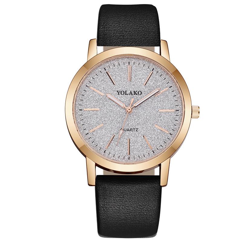 Women Leather Watch Ladies Quartz Wristwatch Round Dial Clock