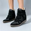 Women's Frosted Leather High-Top Sneakers with Hidden Height-Boosting Sole