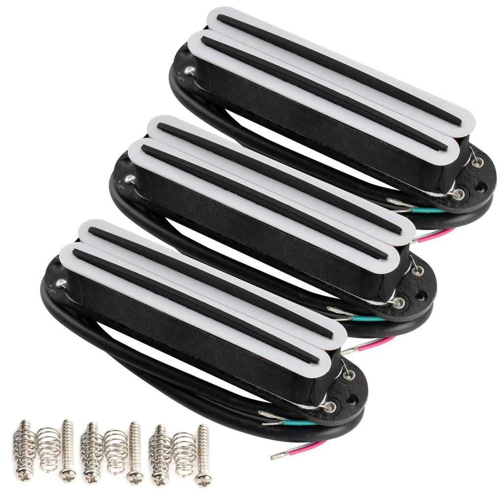 Musiclily Pro Alnico 5 Humbucker Super Distortion and Bridge Pickup Set for Strat Electric White Black Rails ST-DPHA Single-Size Neck, Middle, Guitar,