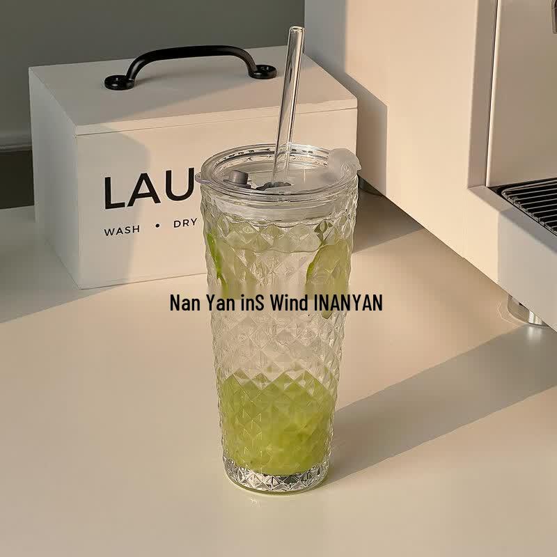 Aesthetic Borosilicate Glass Coffee Mug with Lid & Straw