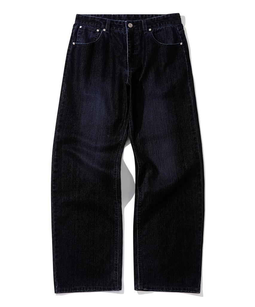 Sekeonmonollogeu Semi-Wide Velvet Texture Two-Tone Denim Pants [Indigo]_Sept070Indigo