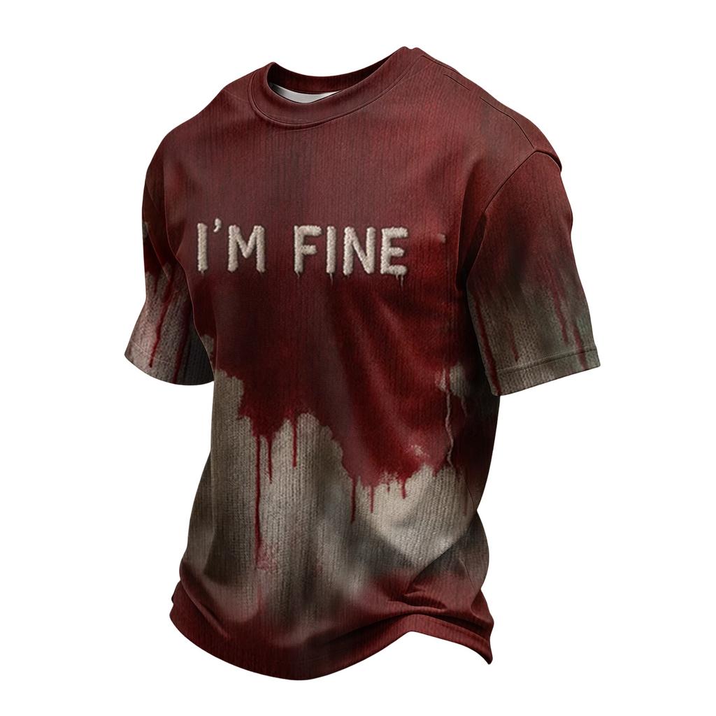 Men's Casual Printed Crew Neck Lightweight Breathable Short Sleeve Top Halloween Themed Design Comfortable Fit